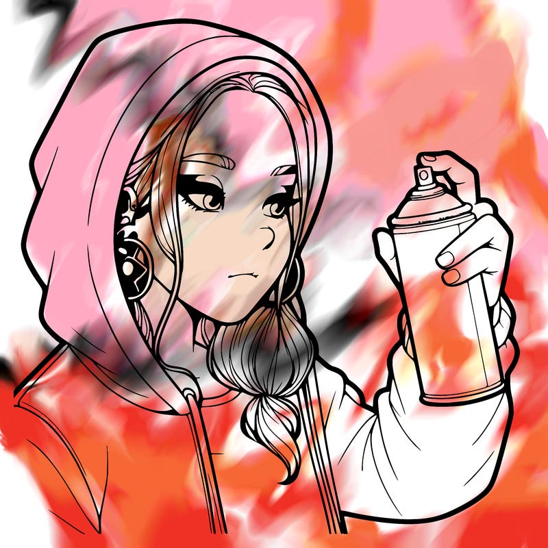 a realistic girl, spray painting