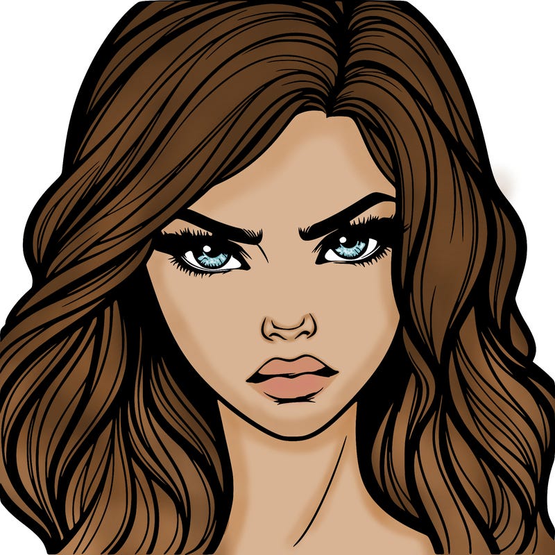 beautiful realistic girl with siren eyes and is intimidating