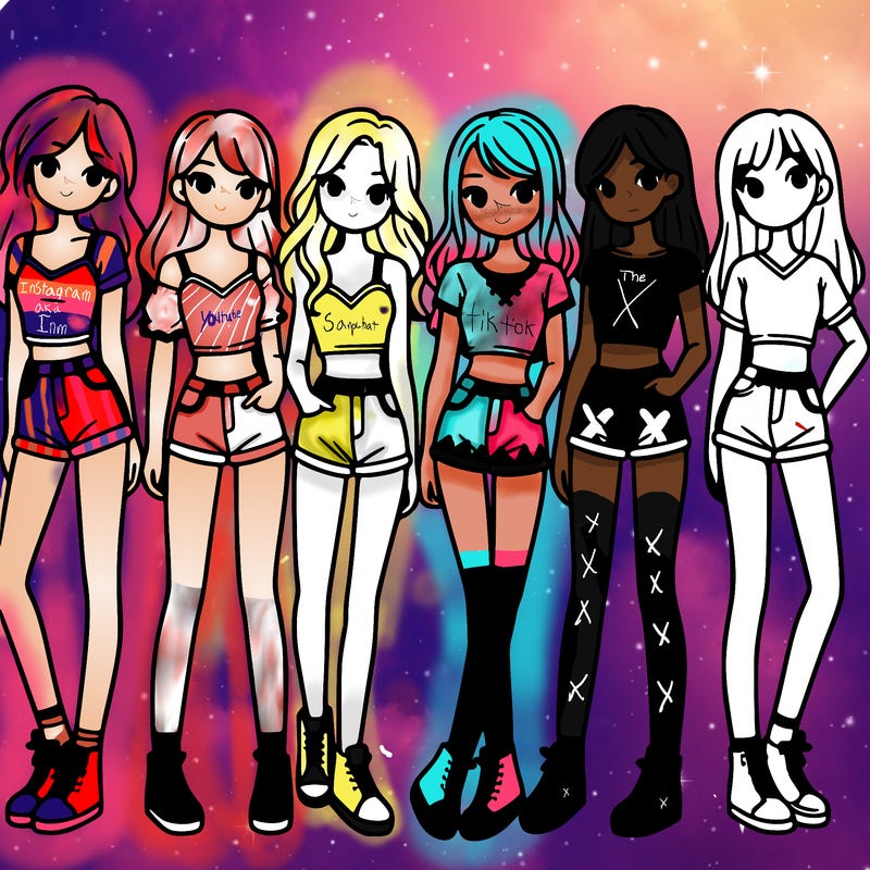 a group of girls wearing crop tops and shorts