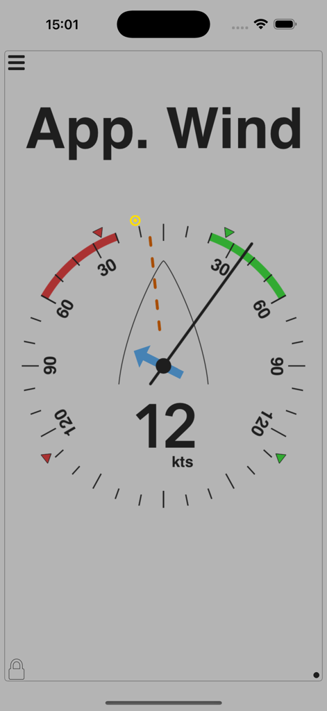 Tableau de bord du vent apparent NMEAremote affichant la direction et la vitesse du vent de 12 nœuds sur un cadran nautique