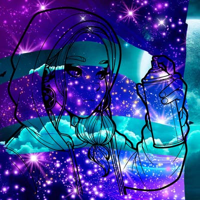 a realistic girl, spray painting