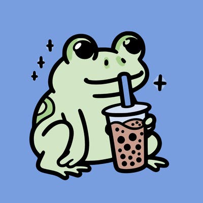 frog drinking boba tea