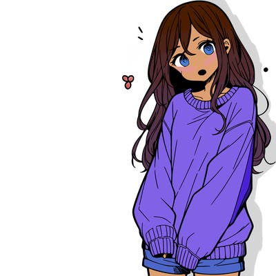 manga teen girl  in a sweater and baggy pants