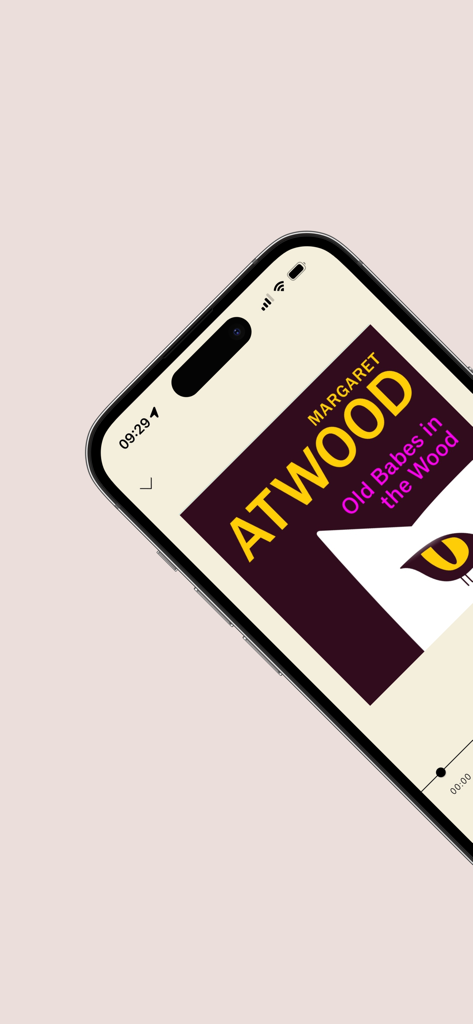Spiracle Player - iPhone screen showing the Spiracle Player app playing Margaret Atwood audiobook Old Babes in the Wood