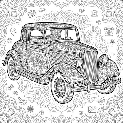 Discover the timeless beauty of a classic car intricately designed with calming Zentangle patterns. This unique coloring page offers a journey into automotive history combined with meditative artistry.