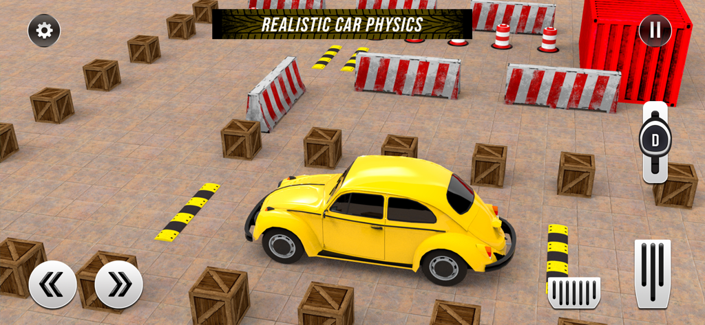 Car Parking Offline - A yellow car navigating a obstacle course in the Car Parking Offline simulation game.