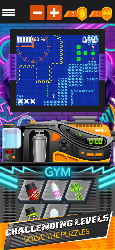 Juego simulador After Gym que muestra el mapa de puzles de creación de pociones e ingredientes de fitness