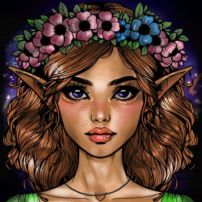 realistic female elf with flower crown