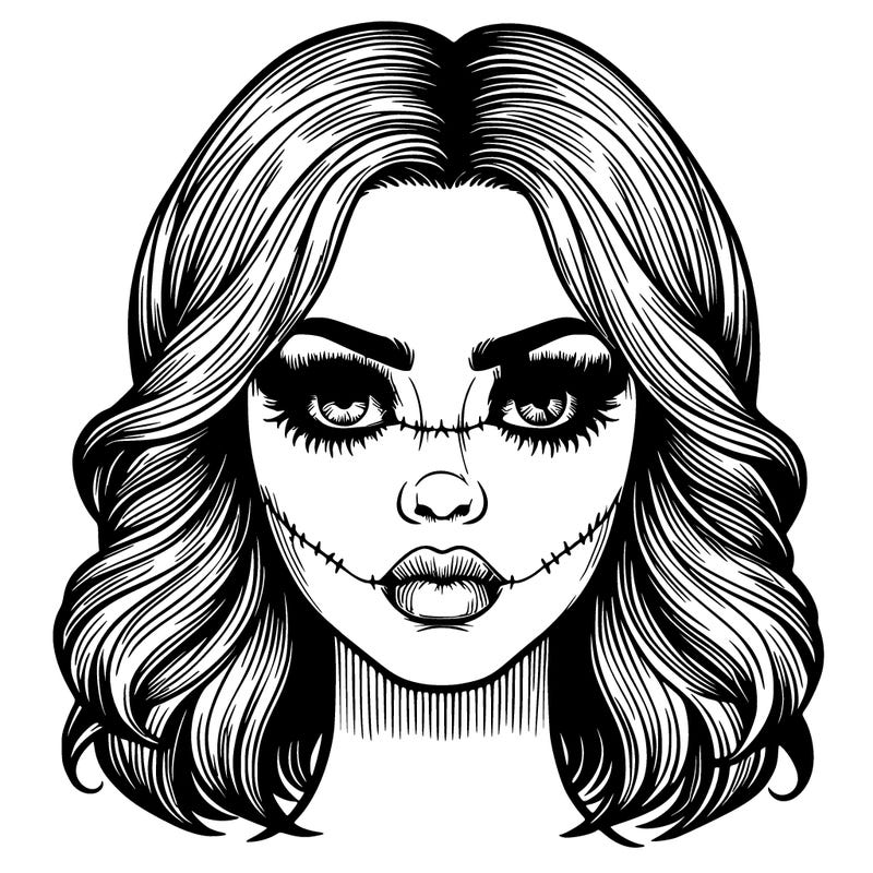 beautiful realistic scary female face hair lips eyes nose