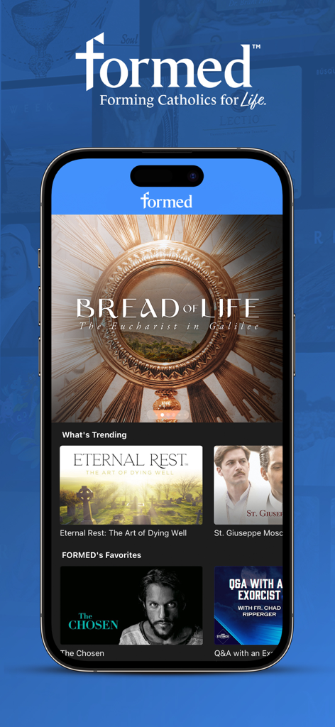 Formed - Formed mobile app home screen featuring Catholic movies and religious educational content.
