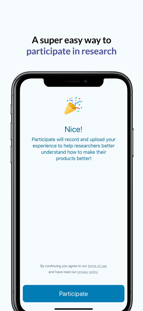 Lookback Participate - Willkommensbildschirm der Lookback Participate App, der die Nutzung für die Teilnahme an Nutzertest-Sitzungen erklärt