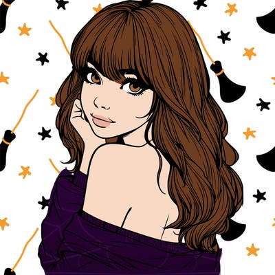 realistic girl with bangs looking over her shoulder