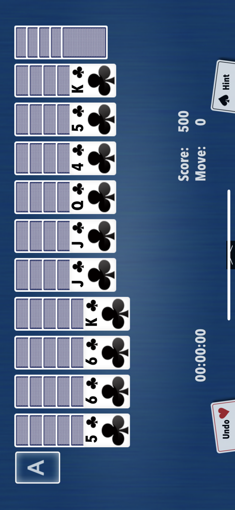 Spider Solitaire card game gameplay in landscape mode
