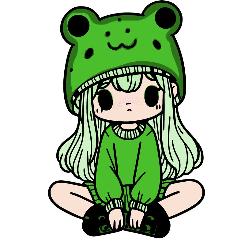 a girl wearing a frog hat and some frog socks