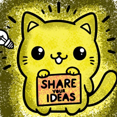 a cute cat saying share your ideas