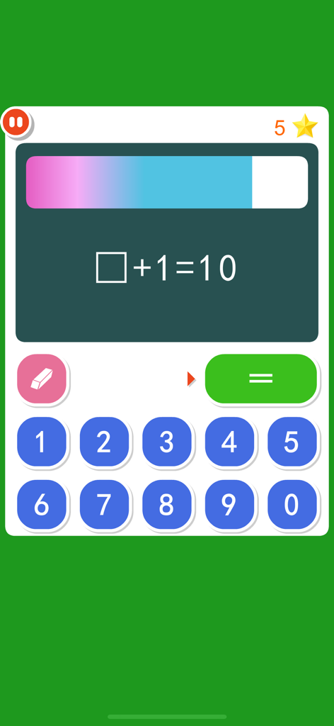 1st Grade Math Fun - Screenshot of 1st Grade Math Fun app showing a mental math addition problem with a numeric keypad on a green background.