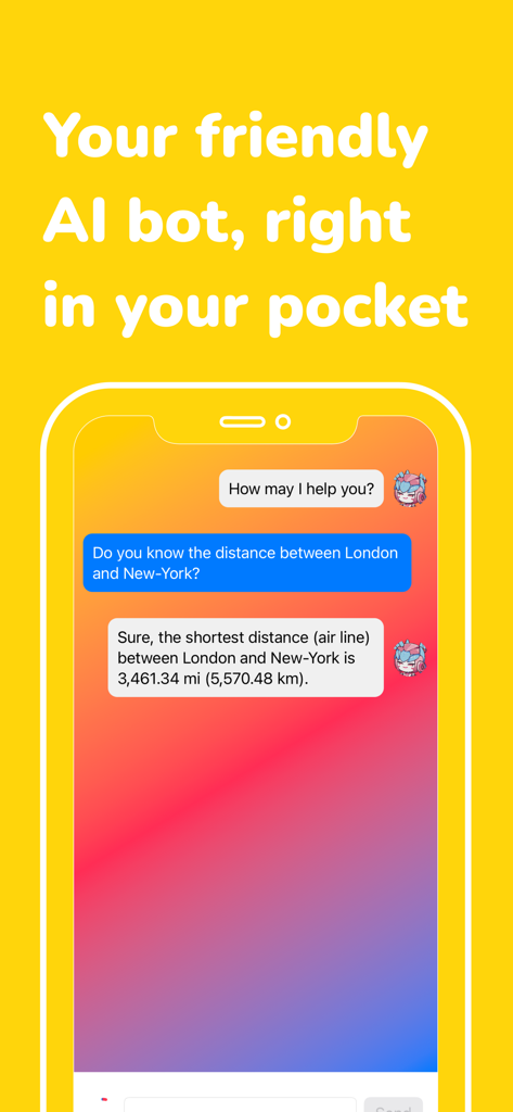 Screenshot of Chatbot Activate AI interface showing a user asking for the distance between London and New York