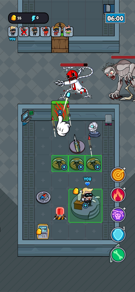 Galactic Dorm - Galactic Dorm gameplay showing character defending a room from monsters using automated turrets