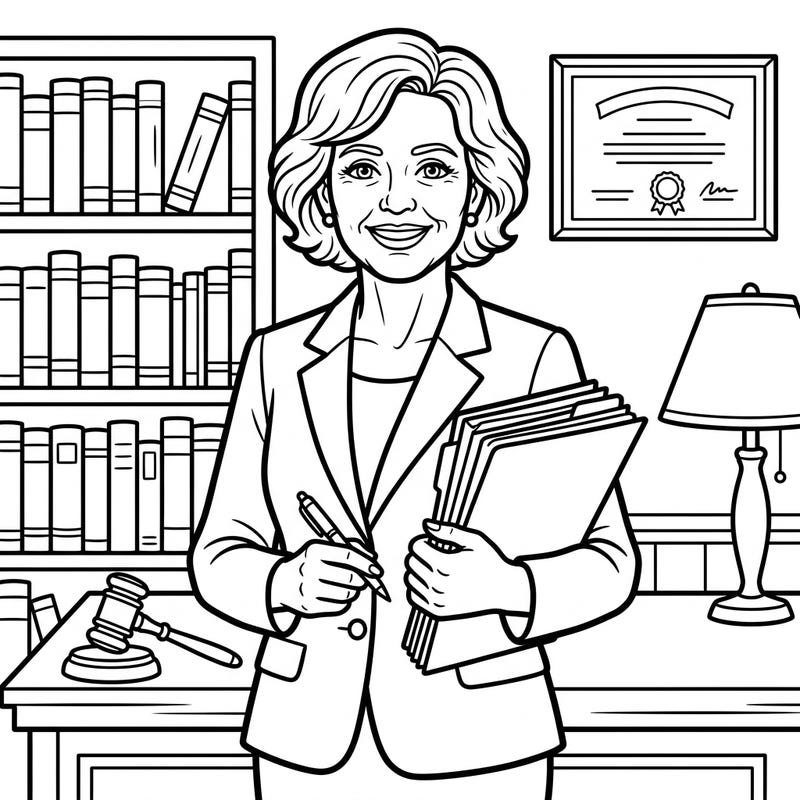 Step into the world of law with this engaging coloring page featuring a distinguished lawyer. Designed with large print and clear lines, it offers a relaxing and accessible creative experience especially for seniors.