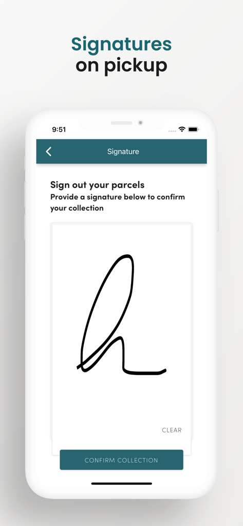 居住者が荷物受け取りを確認するためのデジタル署名画面