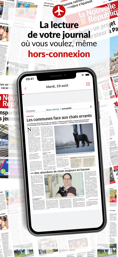 A smartphone displaying a digital edition of the Journal la NR newspaper with a message about offline reading