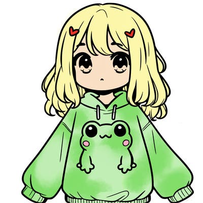 girl wearing frogging sweatshirt