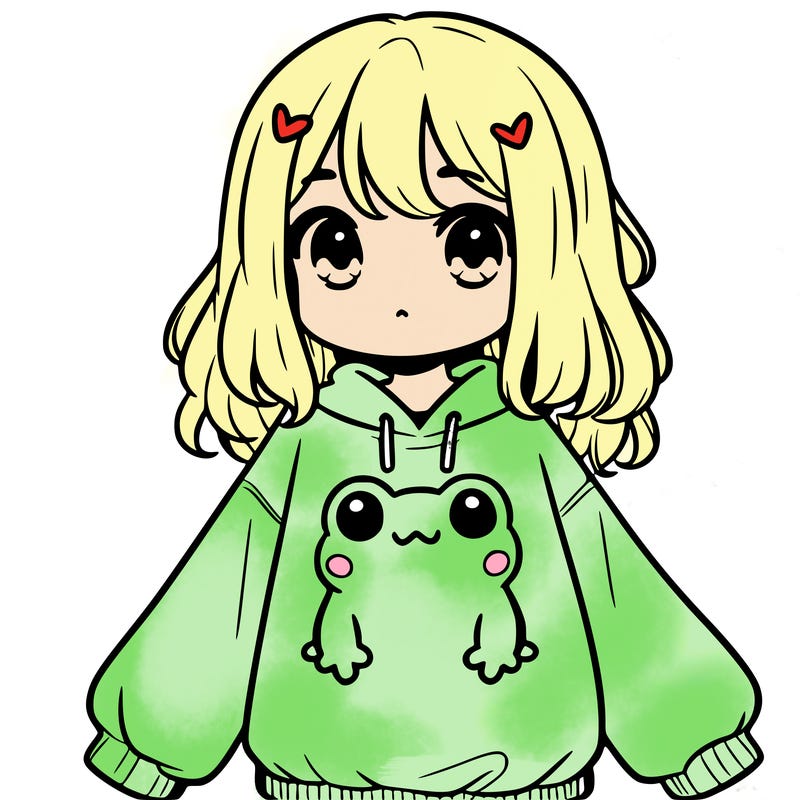 girl wearing frogging sweatshirt