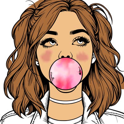 realististic girl blowing bubble -gum