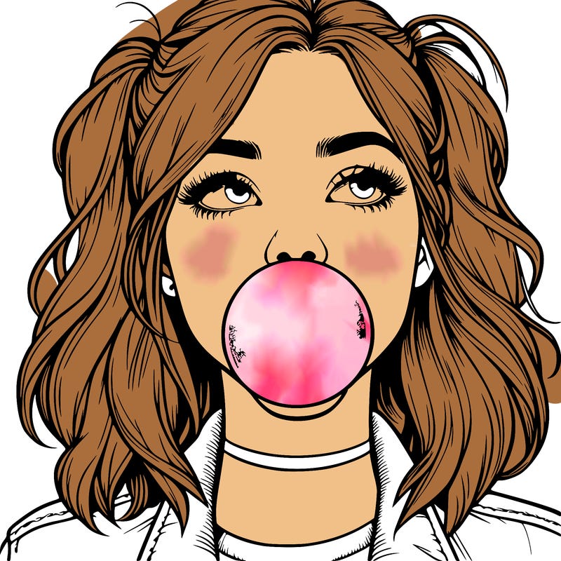 realististic girl blowing bubble -gum