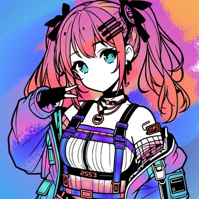 anime teen girl in cyberpunk outfit