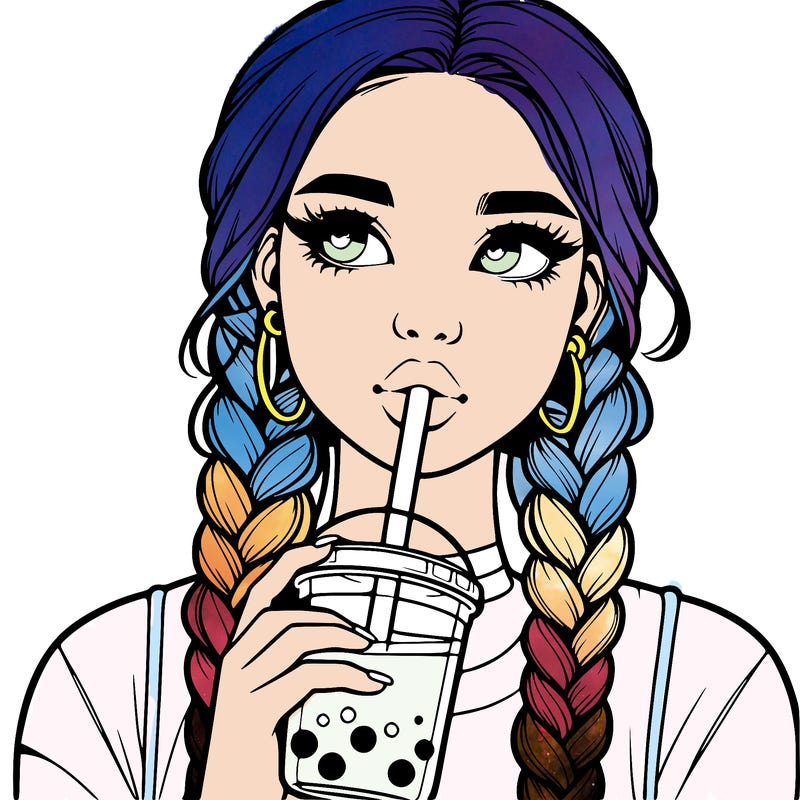 realistic girl with braided hair drinking boba