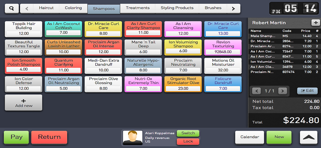 Remotix VNC Kiosk - A salon point of sale interface displayed on an iPad using Remotix VNC Kiosk showing inventory and checkout
