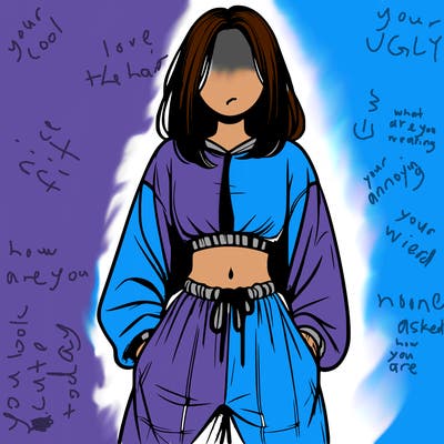 realistic girl faceless with baggy pants and a crop top