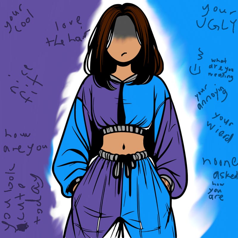 realistic girl faceless with baggy pants and a crop top