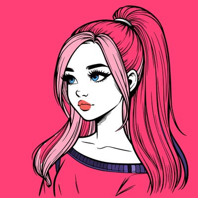 realistic girl with a high ponytail