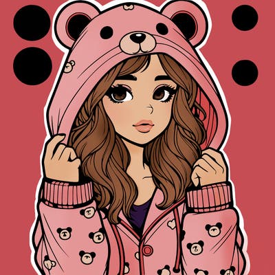 realistic girl in a animal pjs hoodie