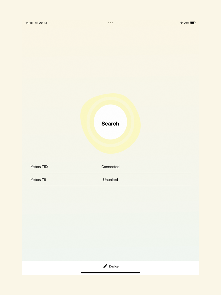 W Pencil - W Pencil iPad app interface showing stylus connection status for Yebos devices