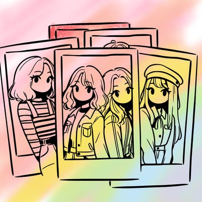 polaroid photo of 4 girls