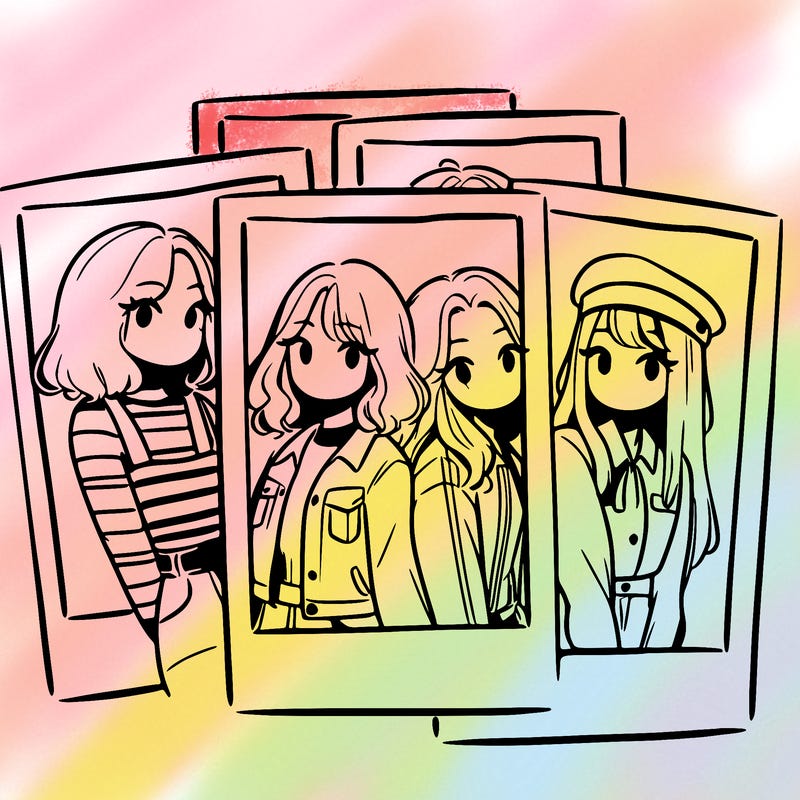 polaroid photo of 4 girls