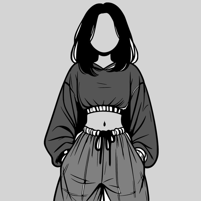 realistic girl faceless with baggy pants and a crop top