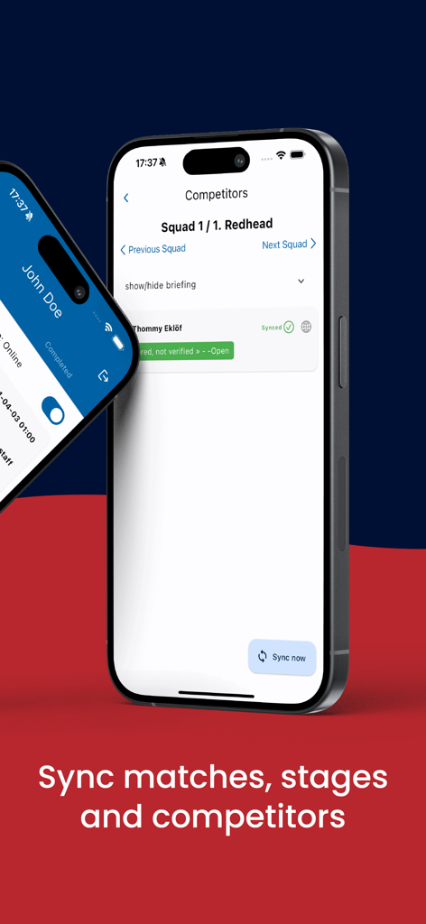 Shoot'n Score It - Shoot'n Score It app screen displaying the synchronization of shooting match competitors and squad details
