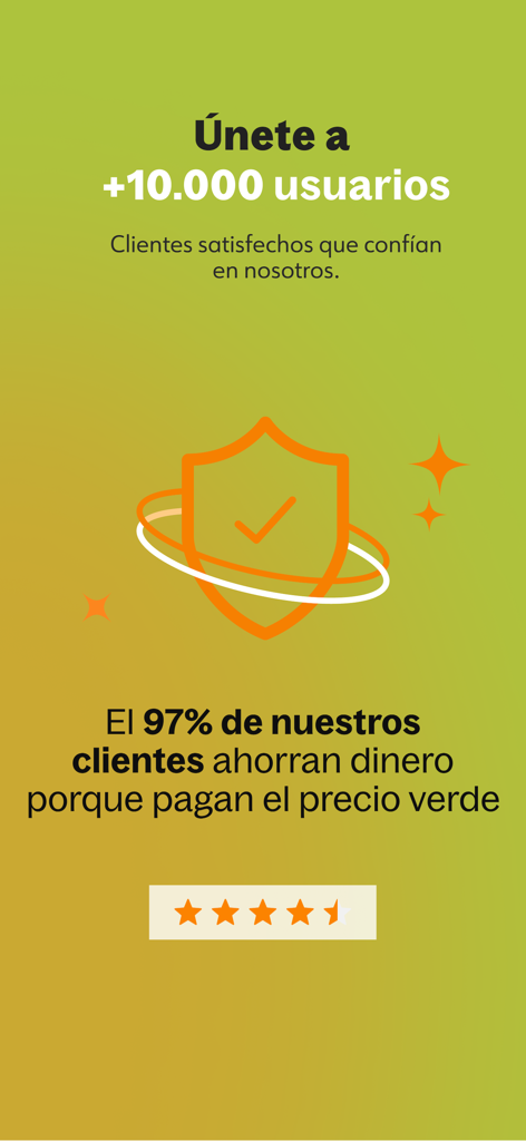 DayCover | Seguro por dias - Pantalla de la aplicación DayCover que destaca a 10000 usuarios y un 97 % de ahorro para el cliente con el precio verde