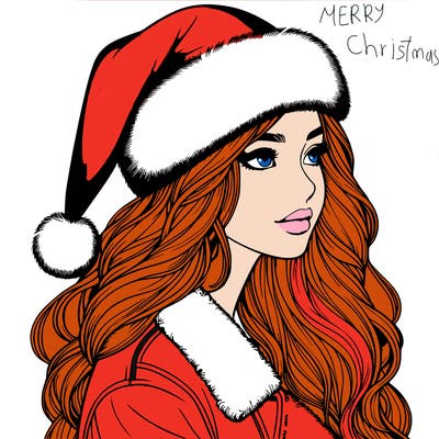 realistic girl in santa hat
