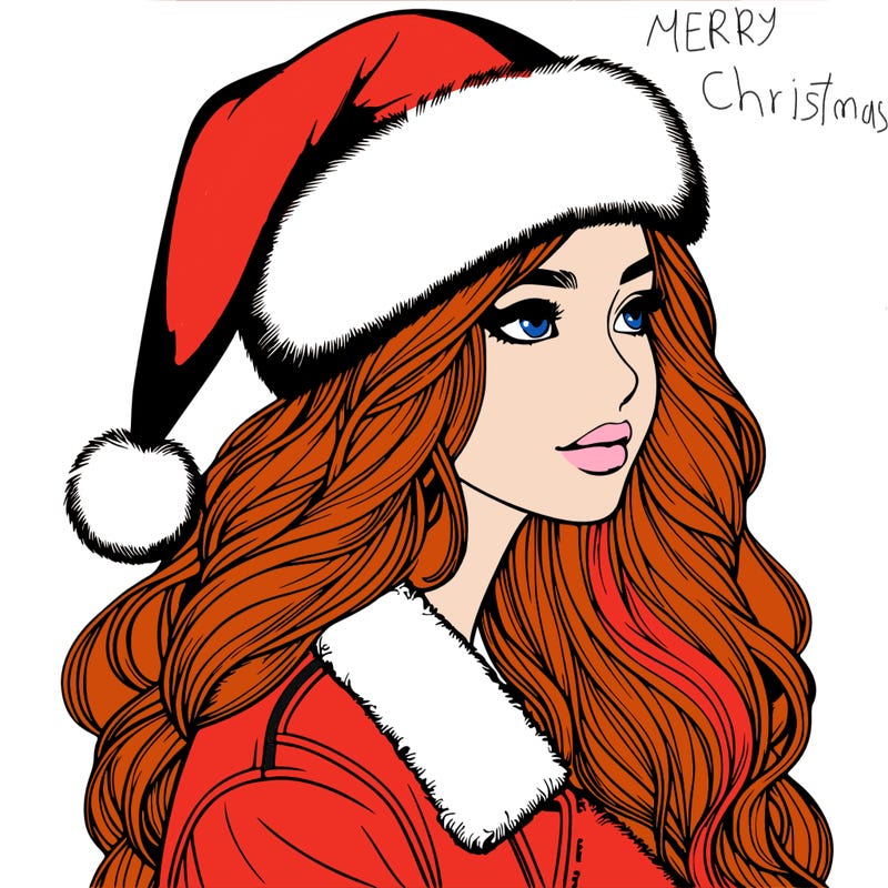 realistic girl in santa hat
