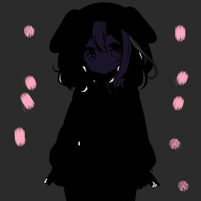 pretty anime girl wearing a fluffy hoodie with bunny ears on the hood and a skirt