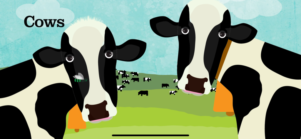 Peekaboo Barn :Peek-a-Zoo Farm - Two illustrated cows in a green pasture from the Peek-a-Zoo Farm app