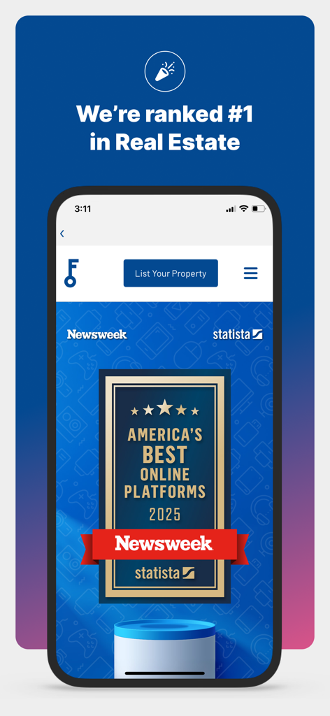 Furnished Finder wurde von Newsweek America's Best Online Platforms 2025 als Nummer eins im Immobilienbereich ausgezeichnet.