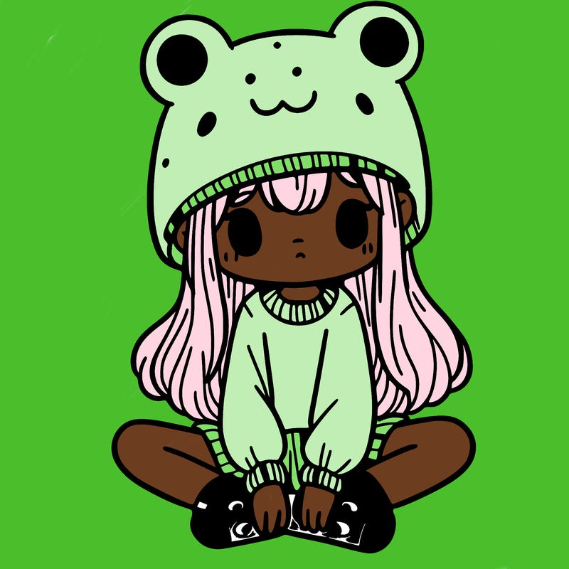 a girl wearing a frog hat and some frog socks