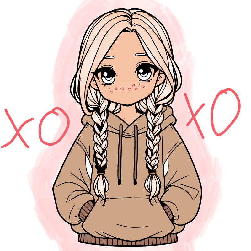 a realistic girl with a oversized hoodie and she has braids