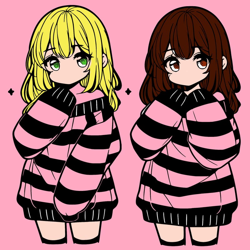 anime girl in a striped oversized sweater